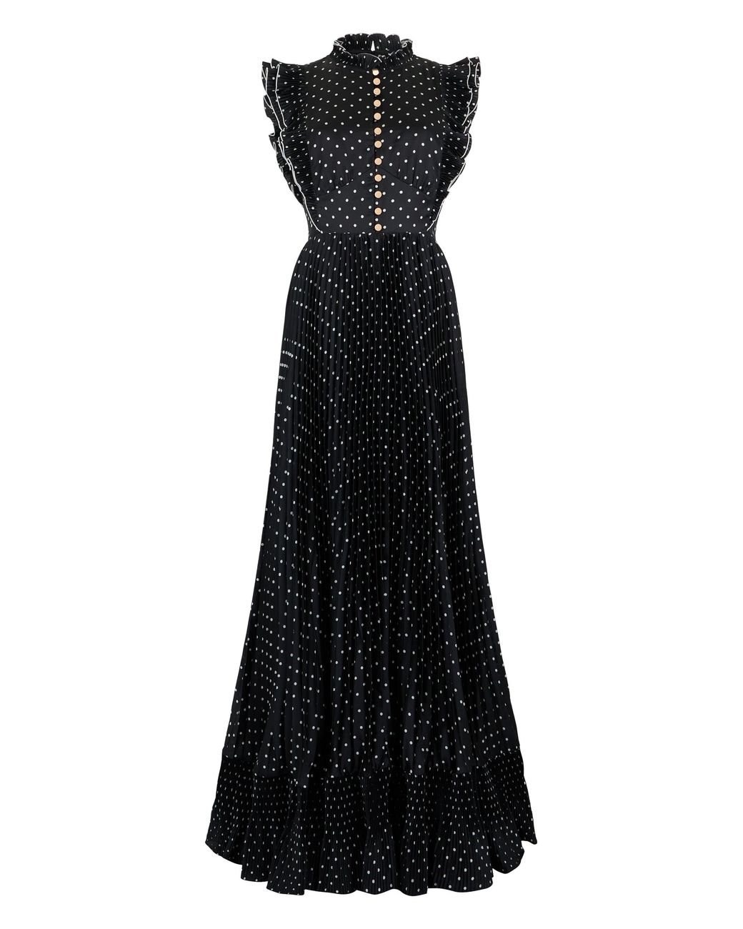 Self-Portrait Black Long Dress With Polka Dots And Ruffles