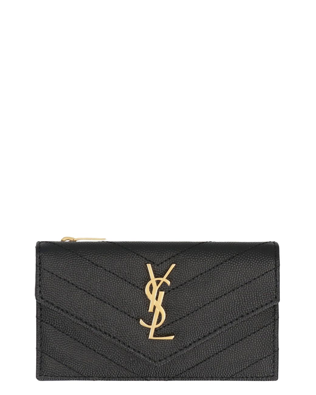 Saint Laurent Black Cassandre Leather Card Holder