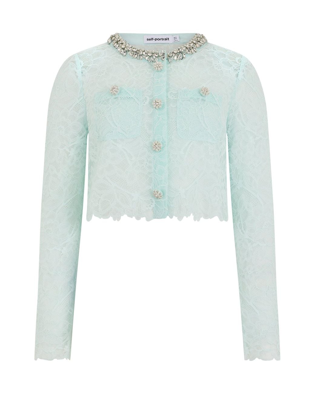 Self-Portrait Green Lace Cropped Jacket