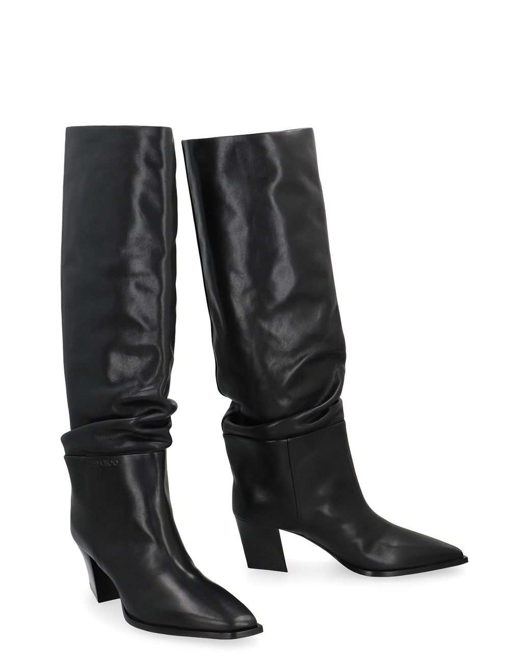 Jimmy Choo Black Leather Boots With Sculptural Heel Calf