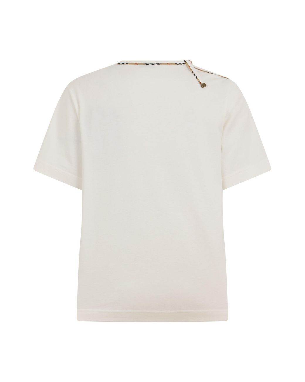 Burberry White Short Sleeve T-Shirt With Tartan Trim