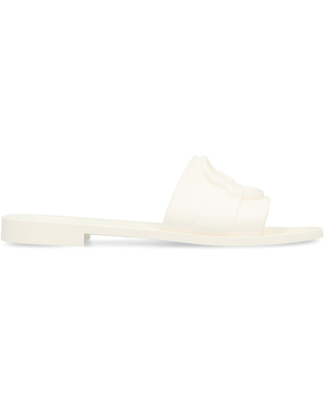 Moncler White Round-Toe Rubber Slides Sandal