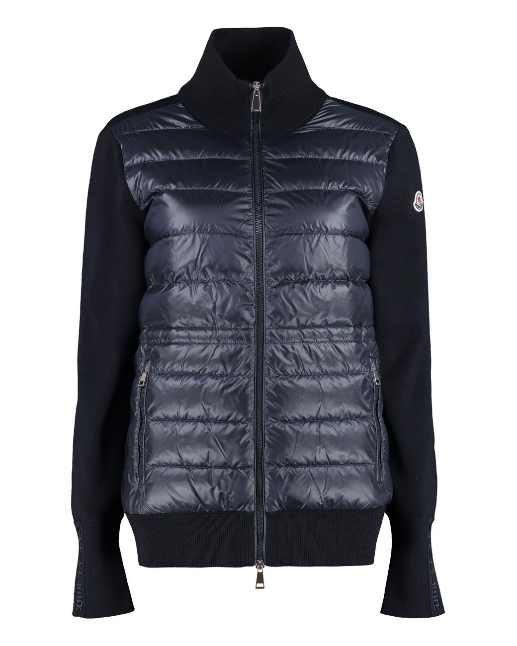 Moncler Wool Padded Front Panel Cardigan in Blue - Lyst