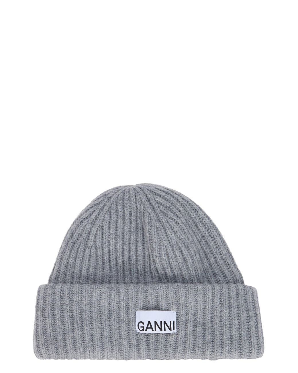 Ganni Gray Ganni A4429 Ribbed Wool-Blend Beanie