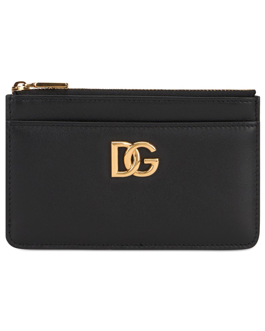 Dolce & Gabbana Black Card Holder Calfskin With Zip Wallets & Cardholders