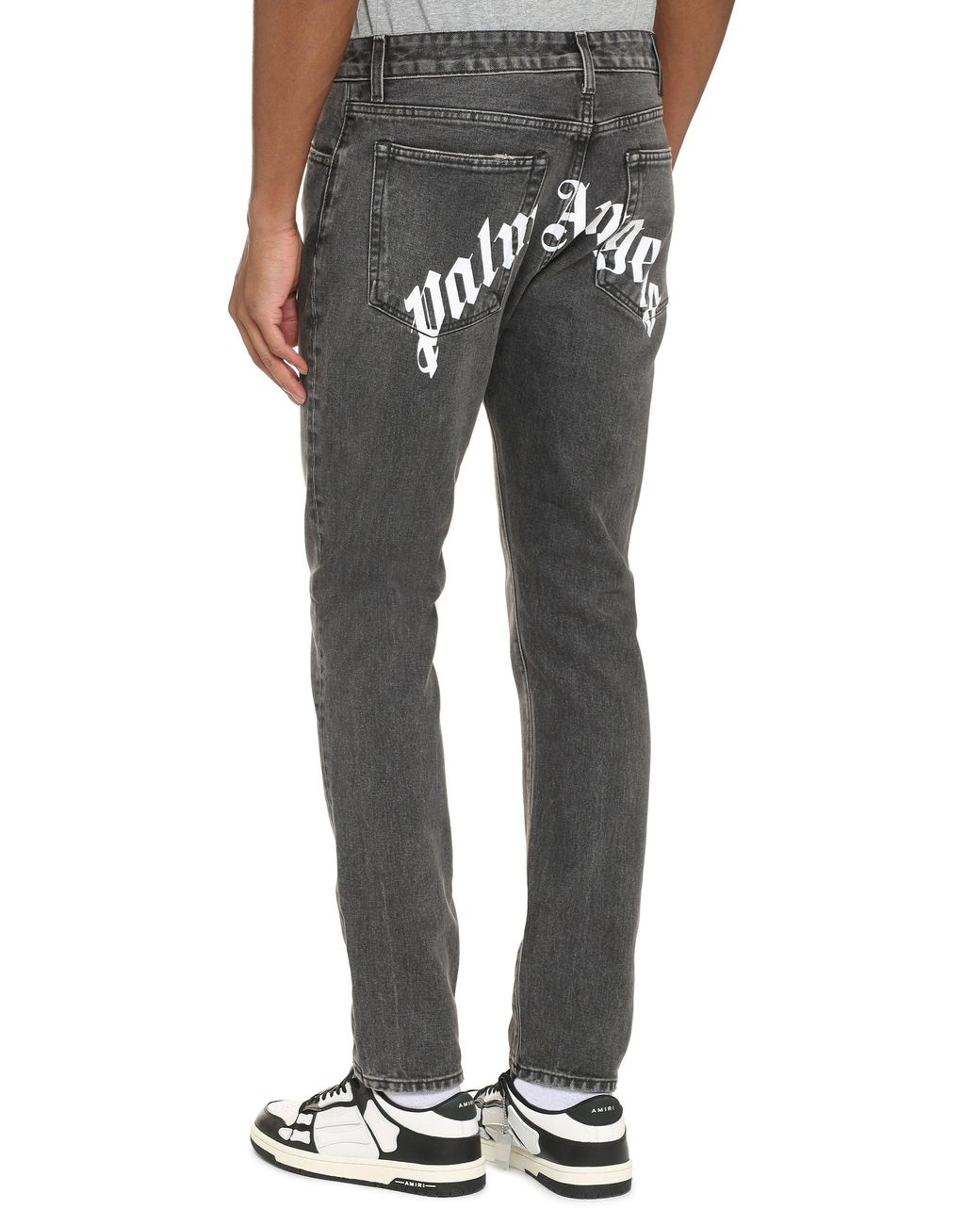 Palm Angels Gray Straight-Leg Jeans With Maxi Logo Cotton Regular for men