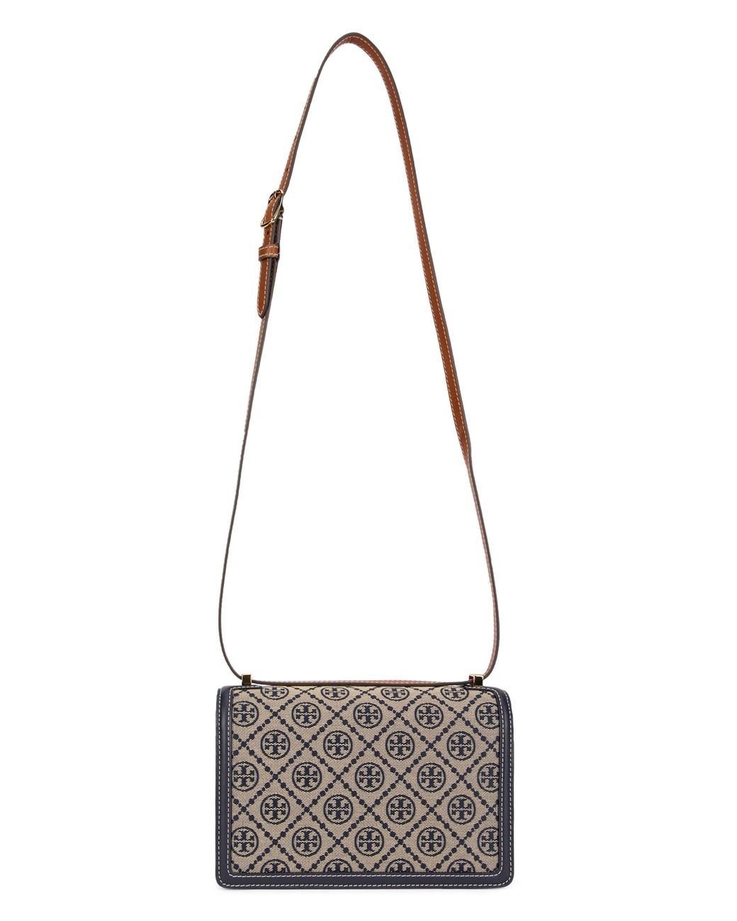 Tory Burch White Monogram Mini Shoulder Handbag With Hook Buckle Closure