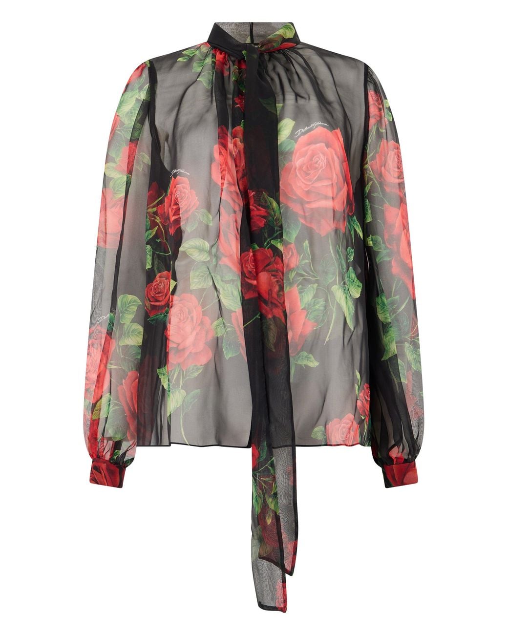 Dolce & Gabbana Black Chiffon Silk Floral Blouse