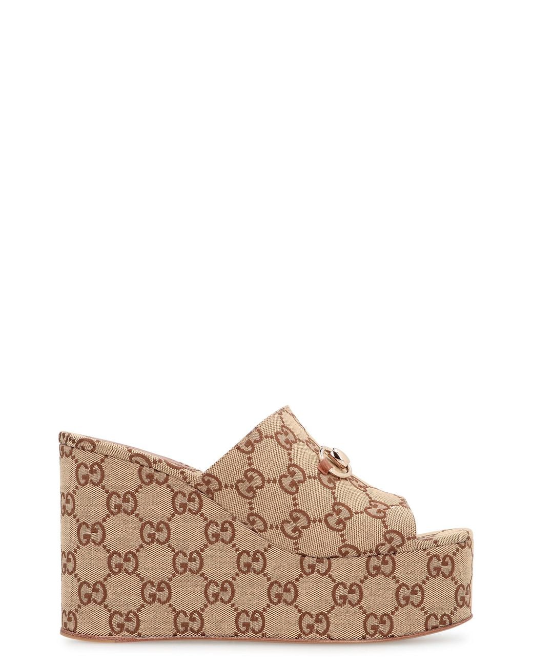 Gucci Brown Gg Wedge Sandals