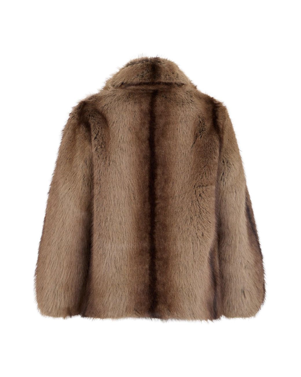 Pinko Brown Faux Fur Oversized Jacket With Wide Collar