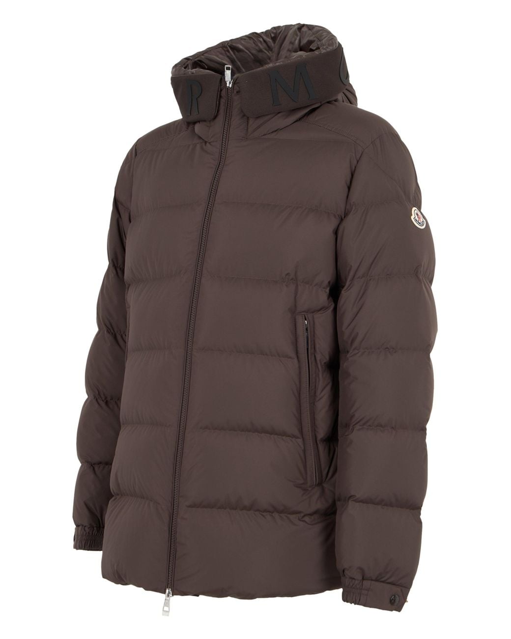 Moncler Brown Down Jacket With Logo Print for men