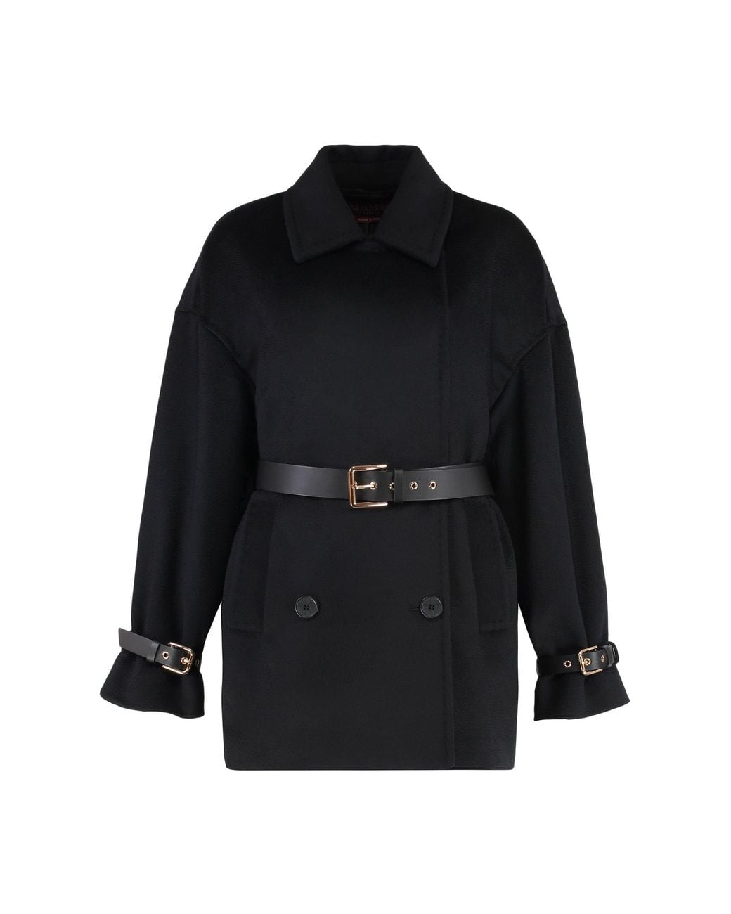 Max Mara Black Pausa Double-Breasted Virgin Wool Coat