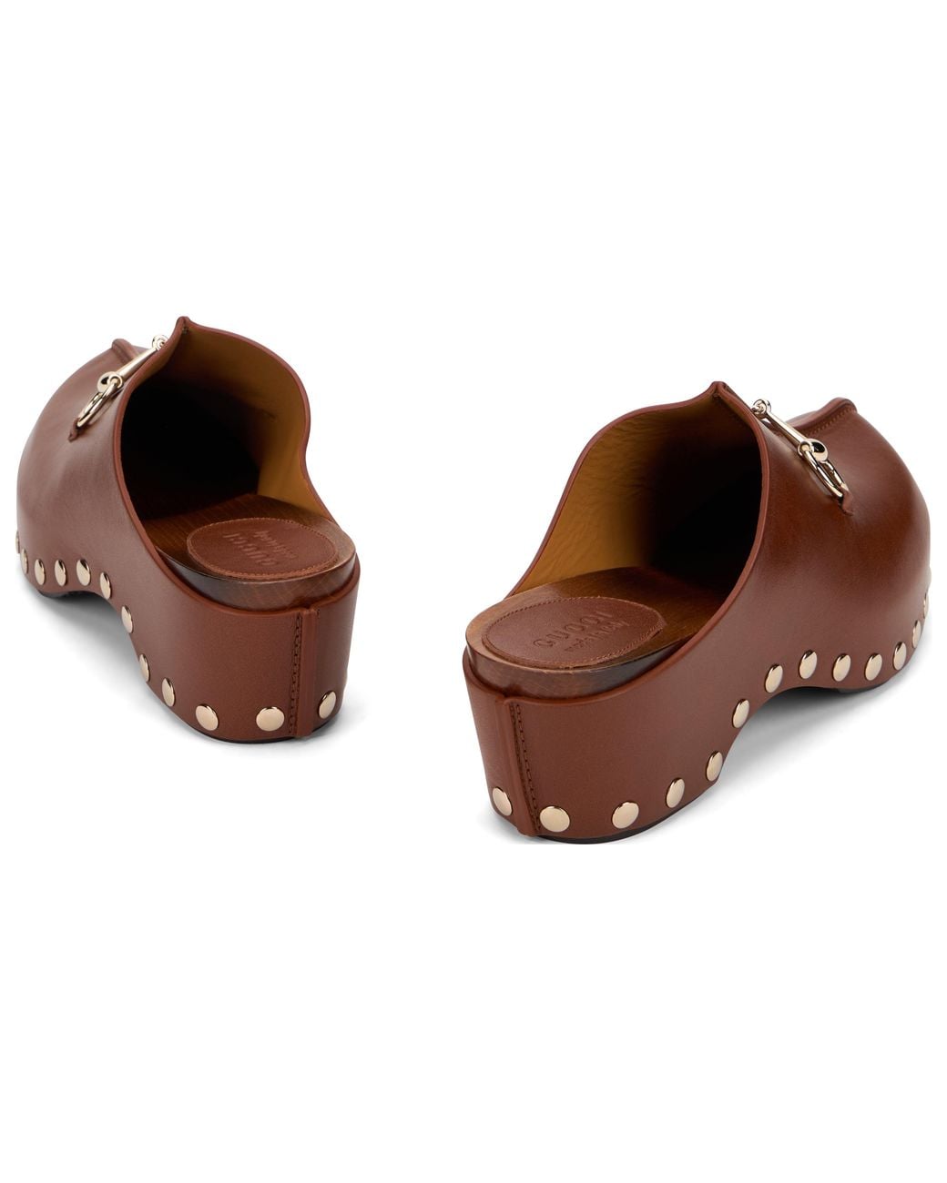 Gucci Brown Leather Clogs With Buckle