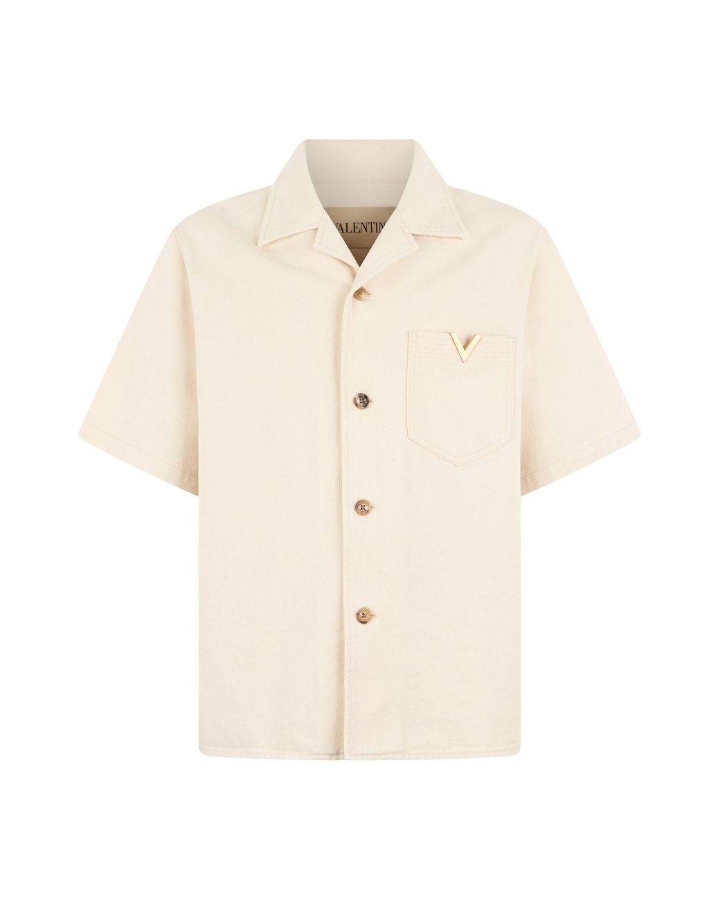 Valentino Garavani Natural Short-Sleeved Cotton Shirt for men