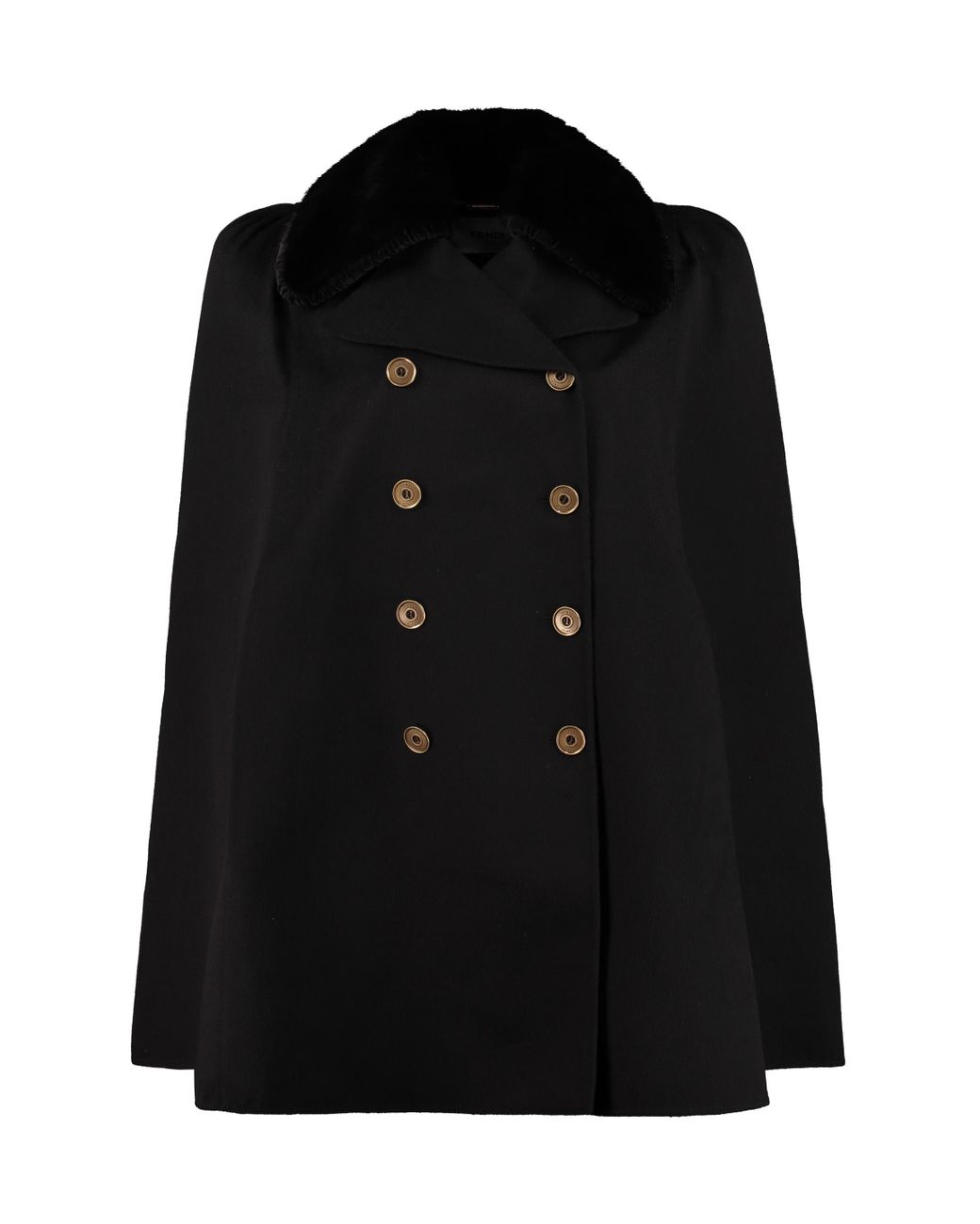 Fendi Fur Collar Wool Cape Coat in Black - Lyst