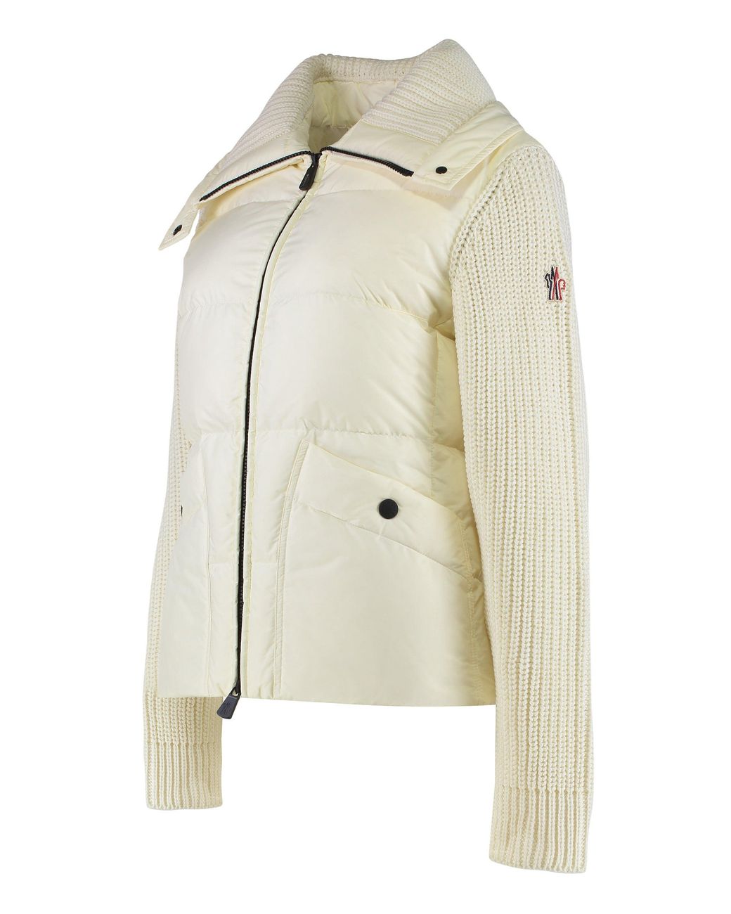 Moncler Natural Quilted Wool Cardigan With Zip