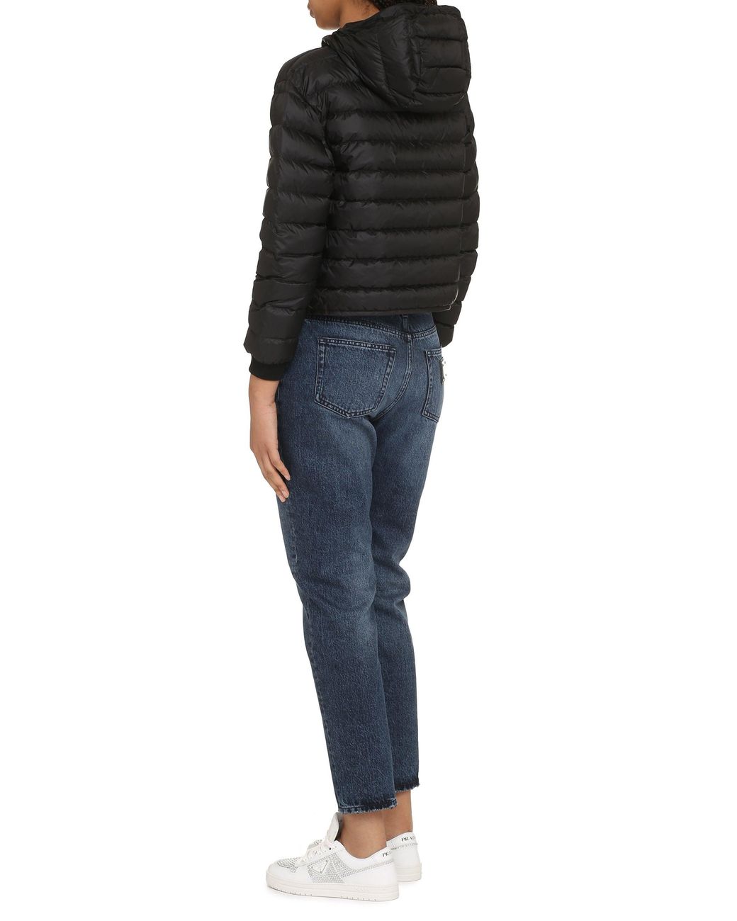 Palm Angels Black Hooded Full-Zip Down Jacket Elastane Puffer