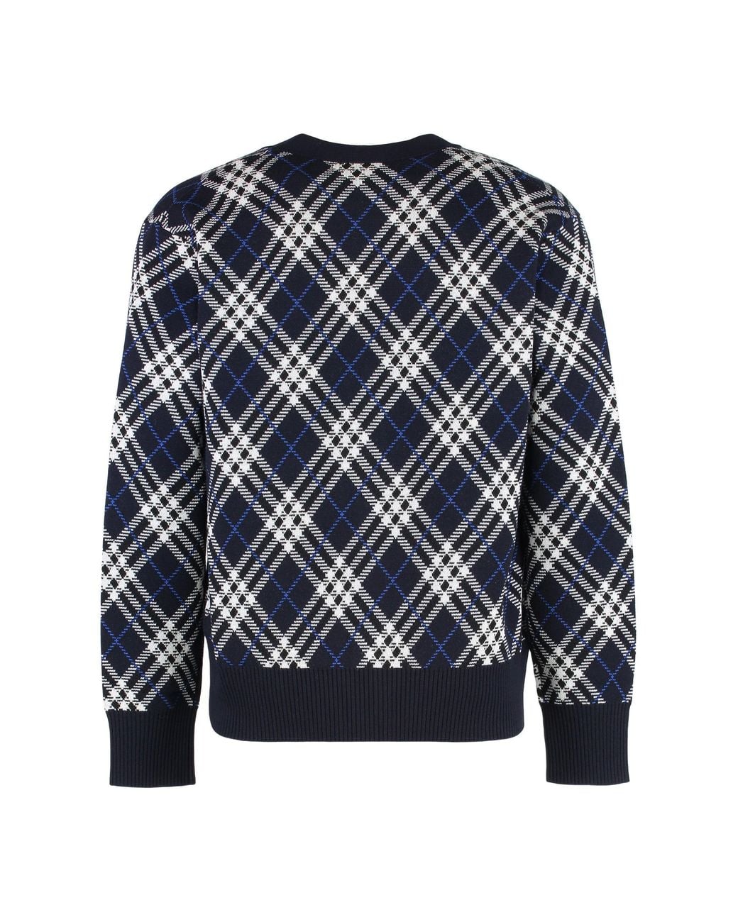 Burberry Blue Wool Cardigan With Vintage Check Print Cardigans for men