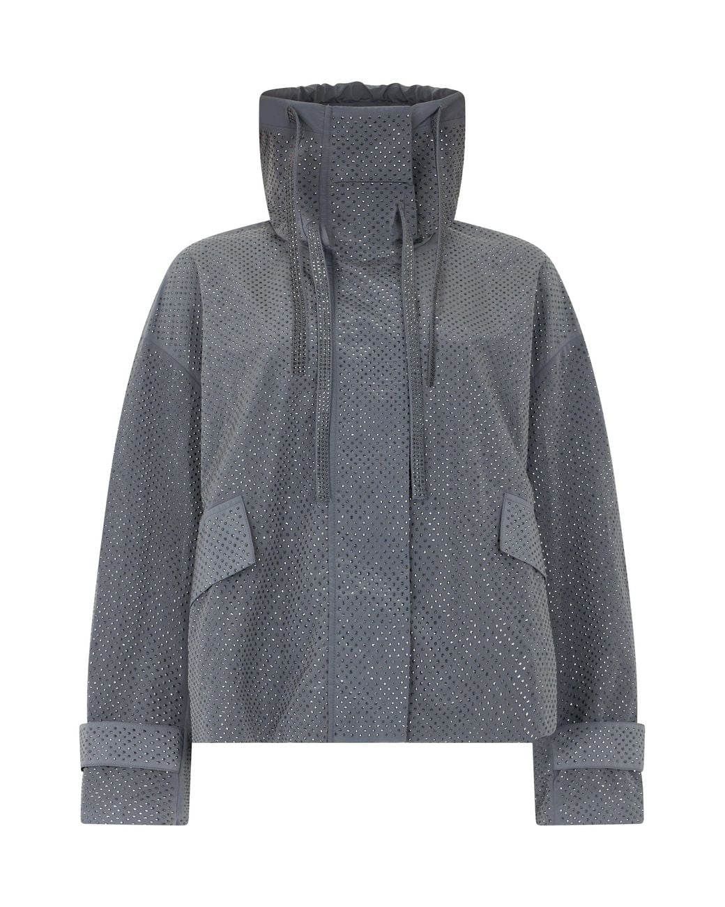 Pinko Gray Nylon Jacket With Rhinestones