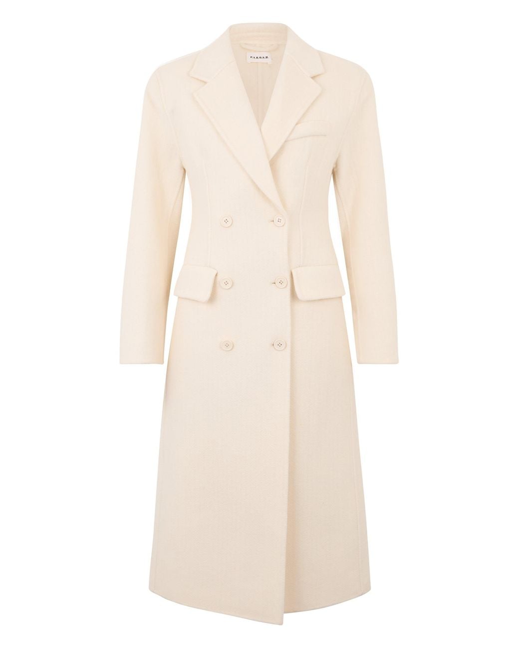 P.A.R.O.S.H. Natural Elegant Cream Coat With Belt And Pocket