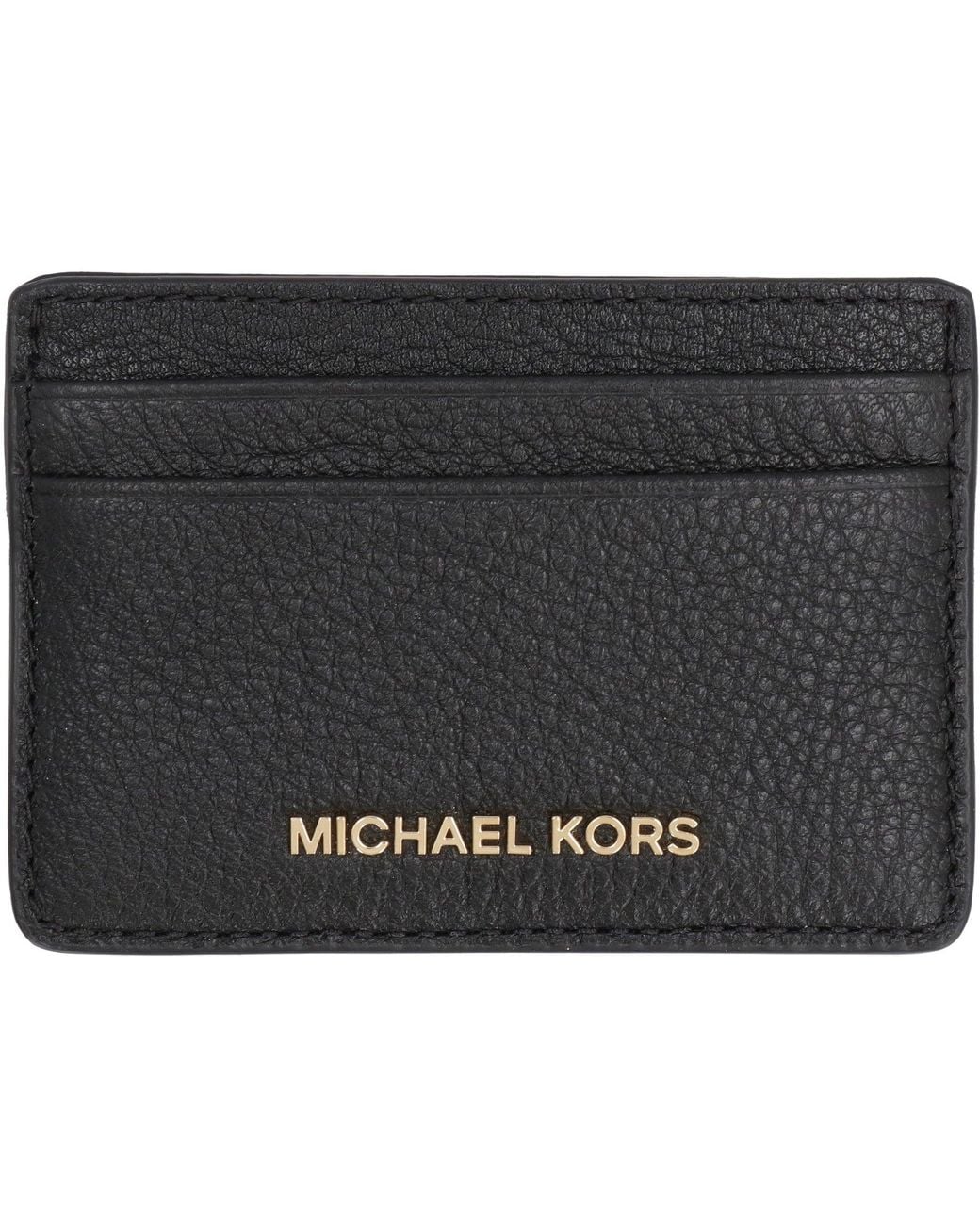 MICHAEL Michael Kors Gray Leather Card Holder With Logo Detail Cow Hide Wallets & Purses