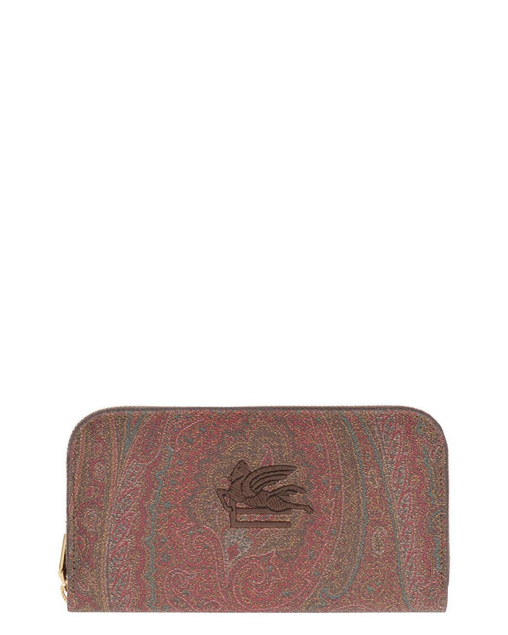 Etro Brown Mini Coated Canvas Wallet With Paisley Motif