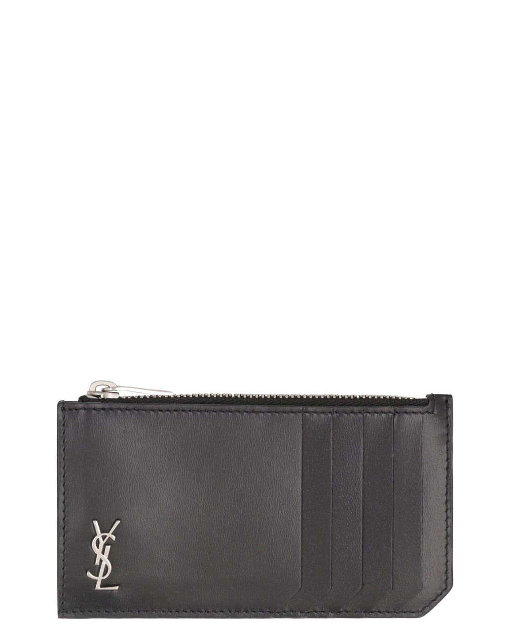 Saint Laurent Gray Smooth Leather Card Holder for men