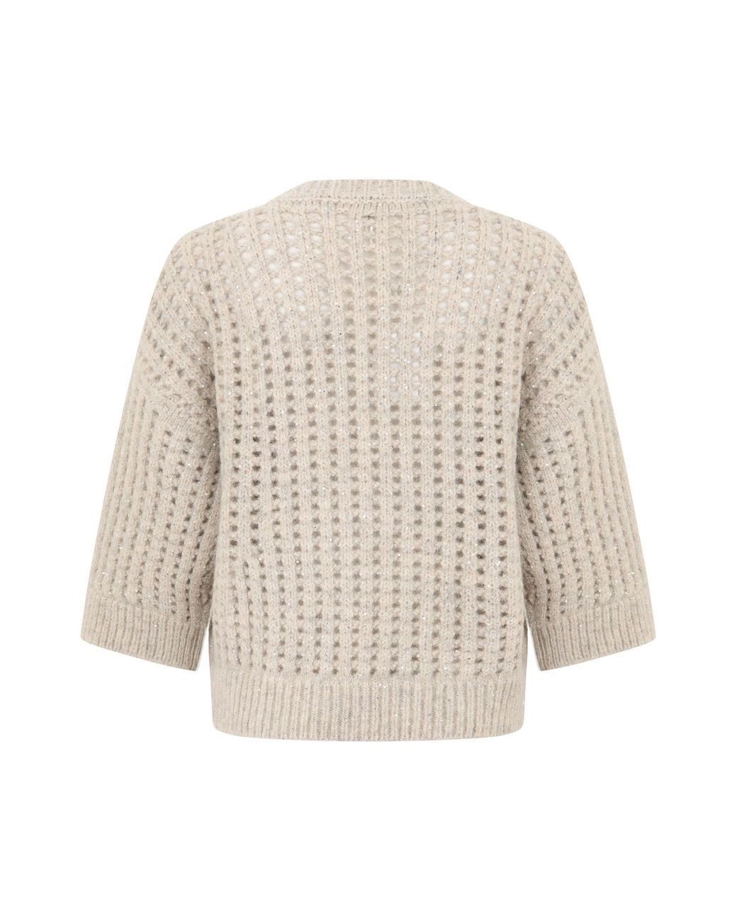 Peserico White Loose Sweater With Geometric Patterns