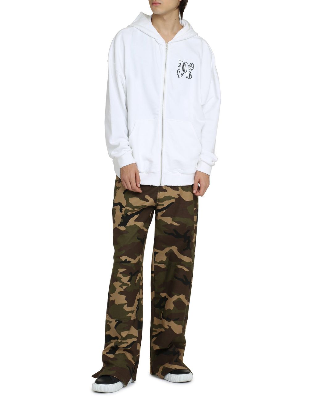 Palm Angels White Full-Zip Cotton Hoodie for men