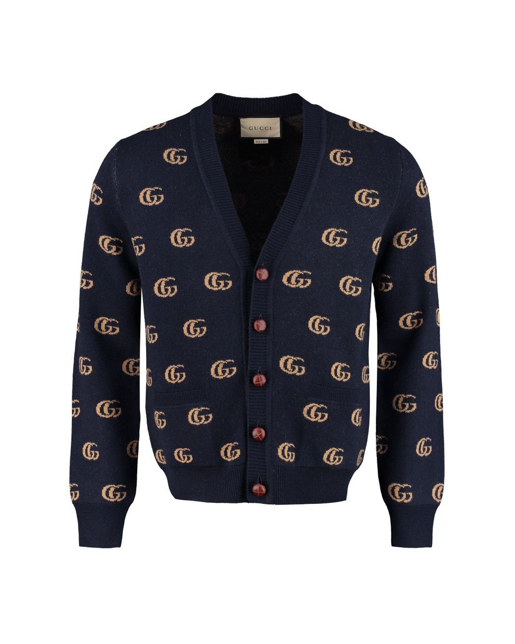 Gucci Wool Jacquard Cardigan in Blue for Men Lyst