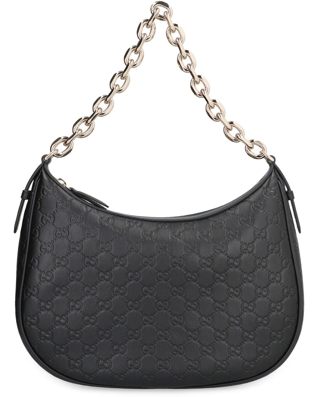 Gucci Black Gg Emblem Leather Shoulder Bag