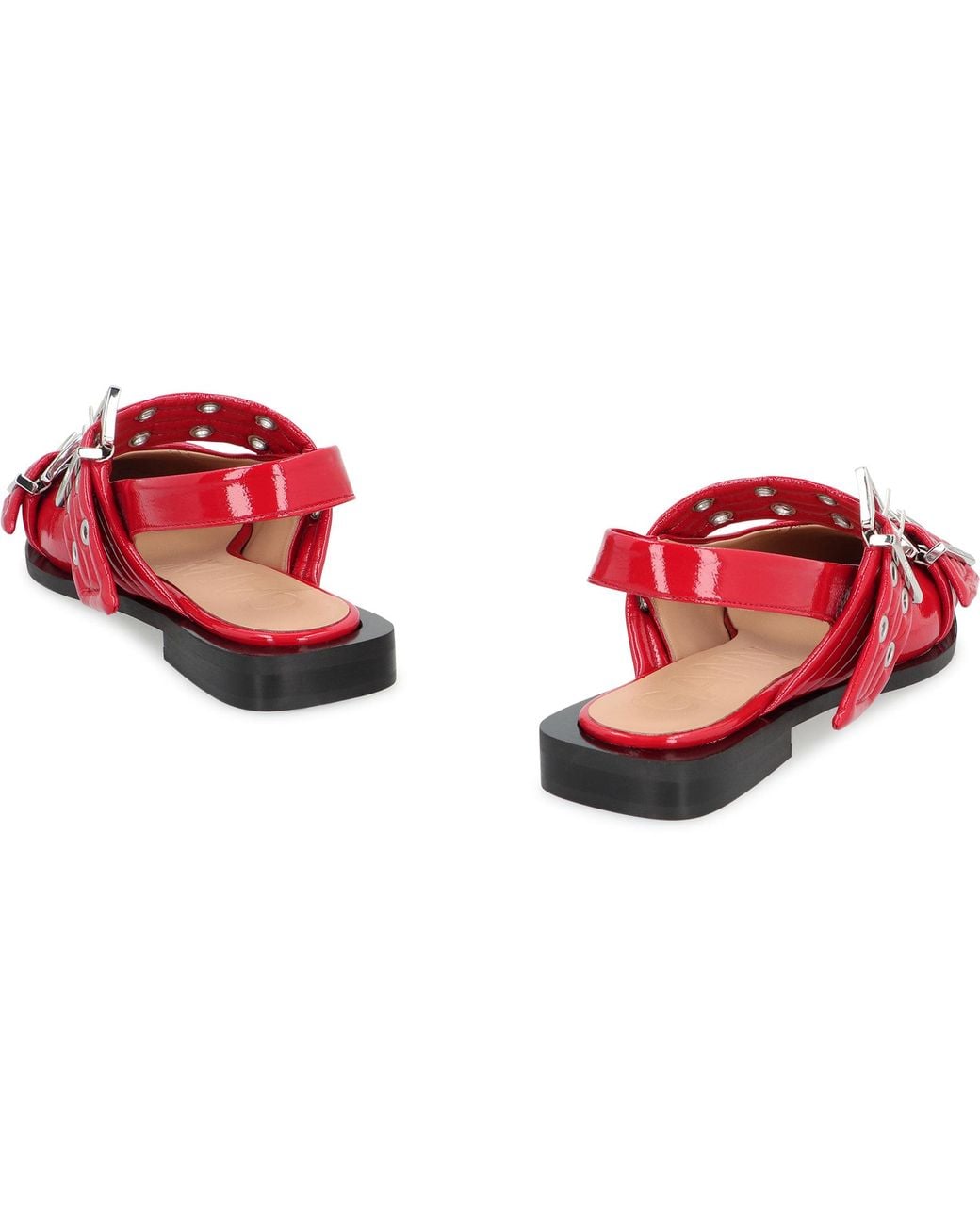 Ganni Red Feminine Buckle Faux Leather Slingback Pumps