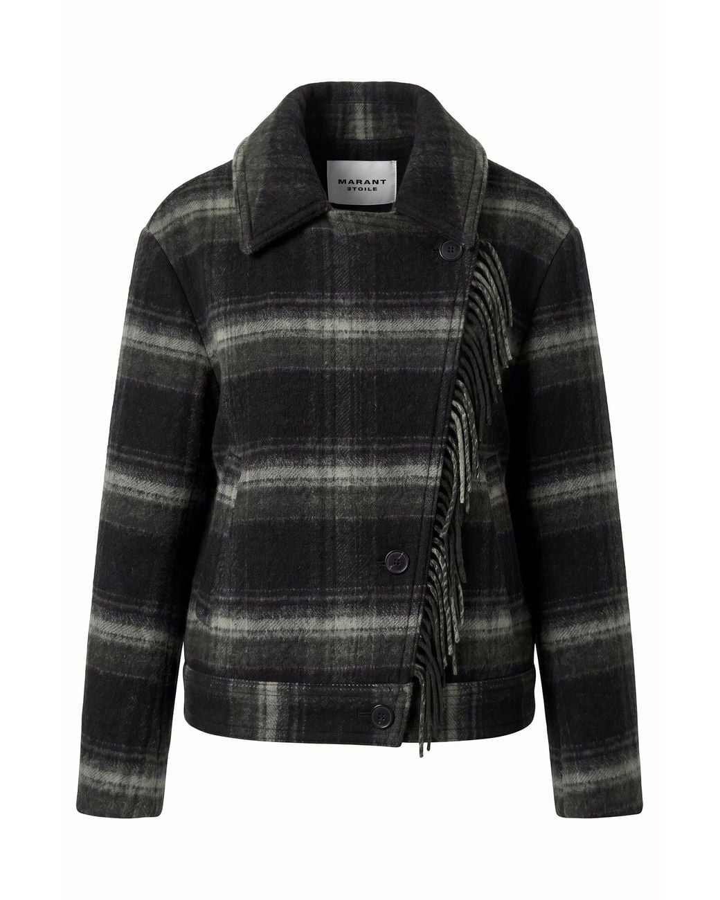 Isabel Marant Black Checkered Cape With Decorative Fringes