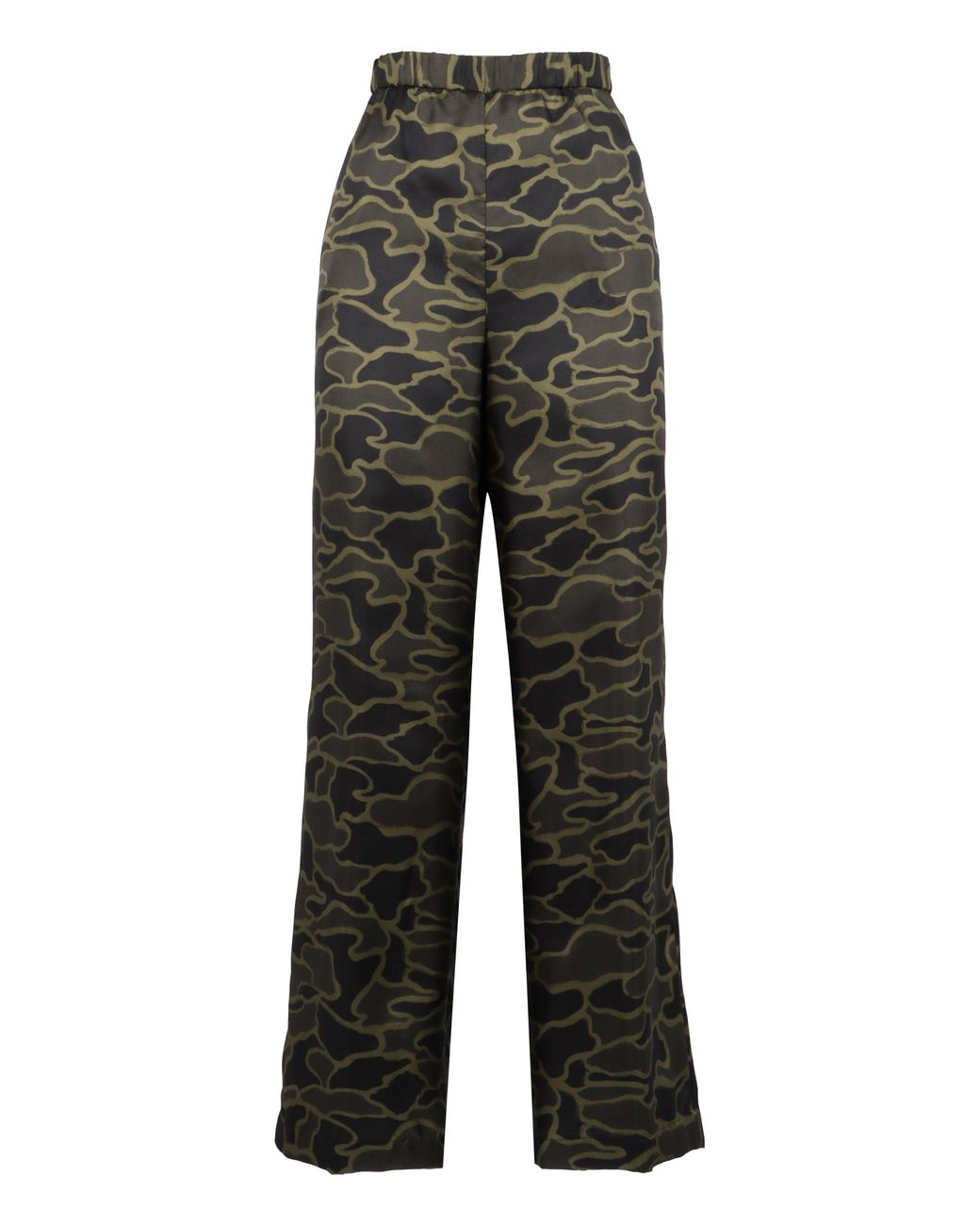 Aspesi Gray Camouflage Printed Silk Pants Straight Trousers