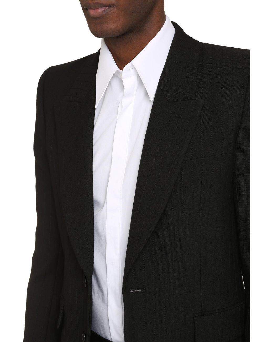 Saint Laurent Black Single Breasted Striped Tailored Blazer for men