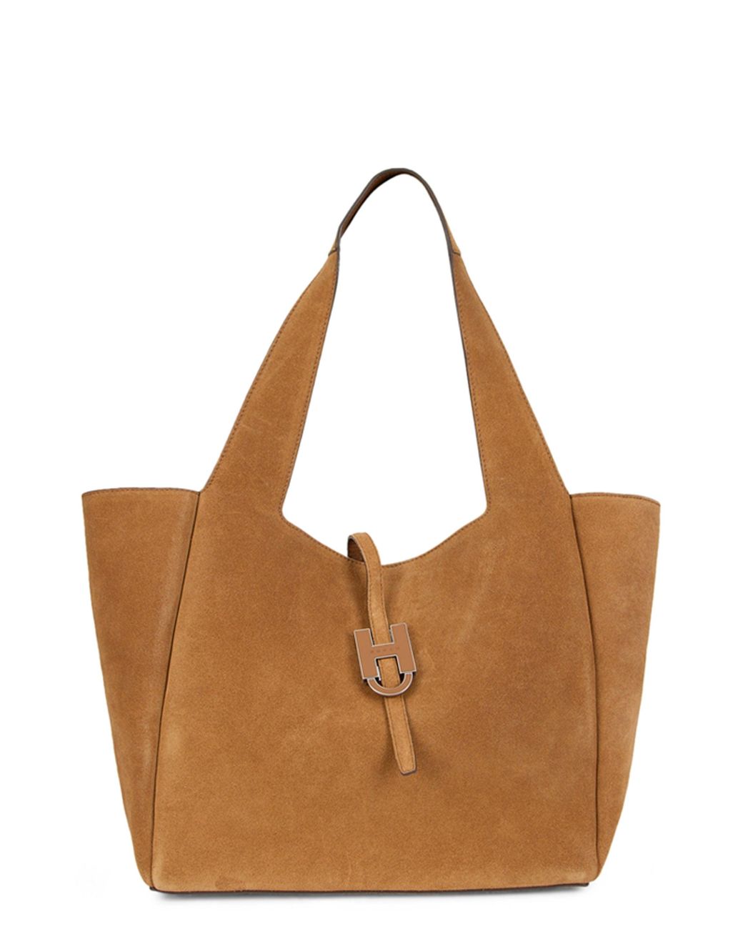 Hogan Brown Shopper Bag Light Suede Calf Skin Tote