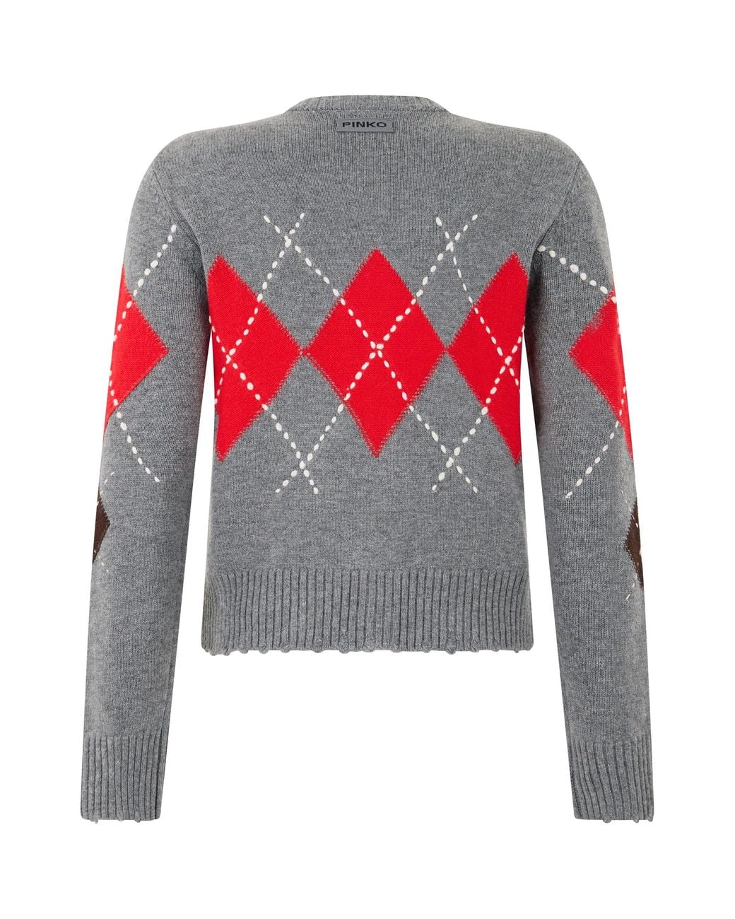 Pinko Red Diamond Pattern Wool-Cashmere Button Cardigan