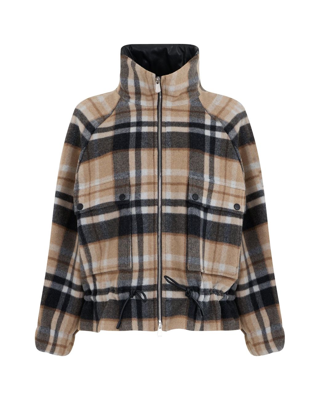 Pinko Black Checkered High-Collar Wool Jacket
