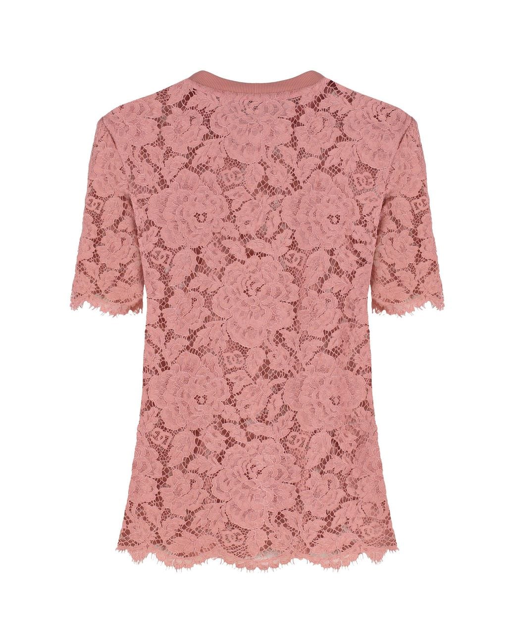 Dolce & Gabbana Pink Dolce & Gabbana Lace Crew-Neck T-Shirt