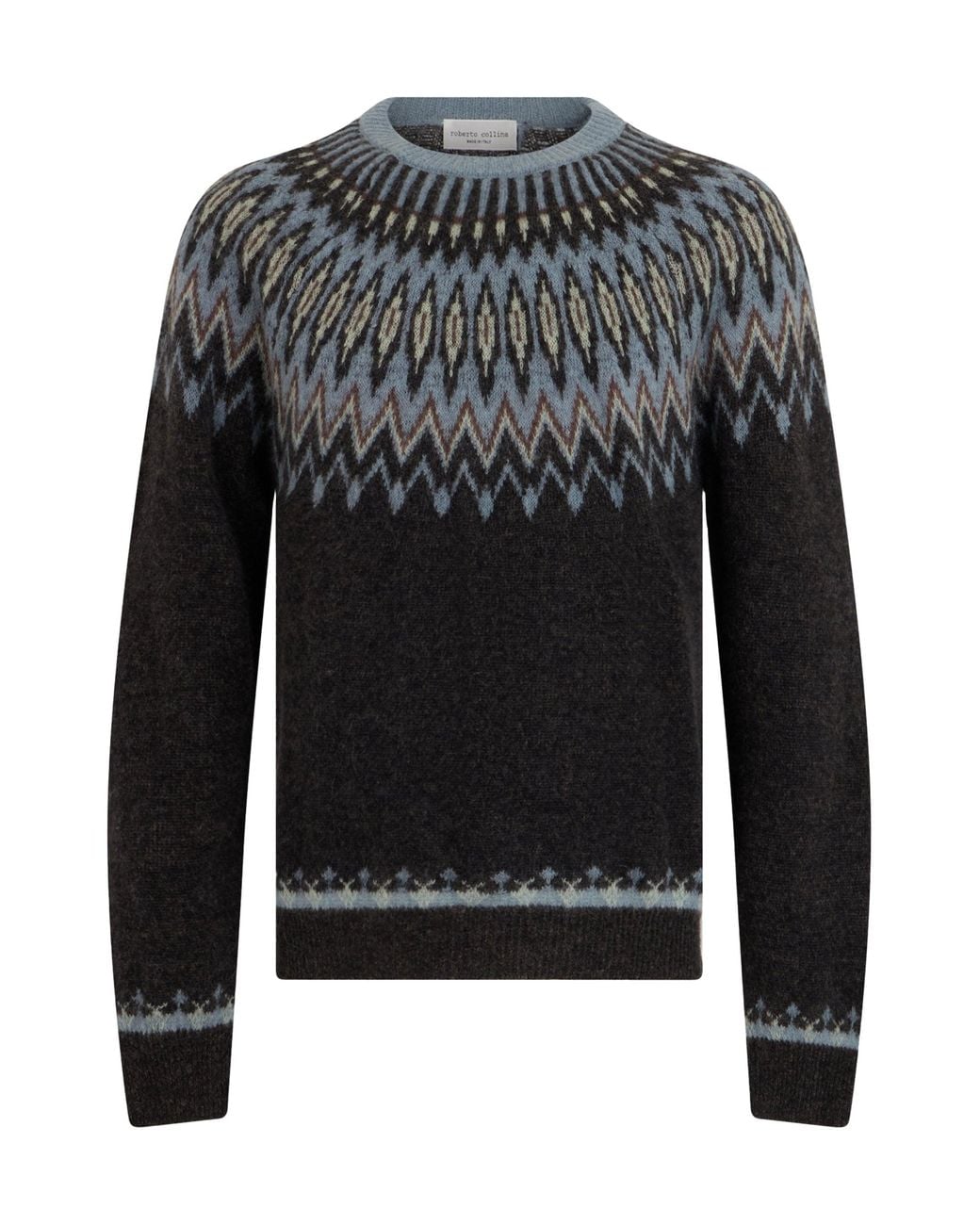 Roberto Collina Black Crew Neck Sweater With Jacquard Pattern for men