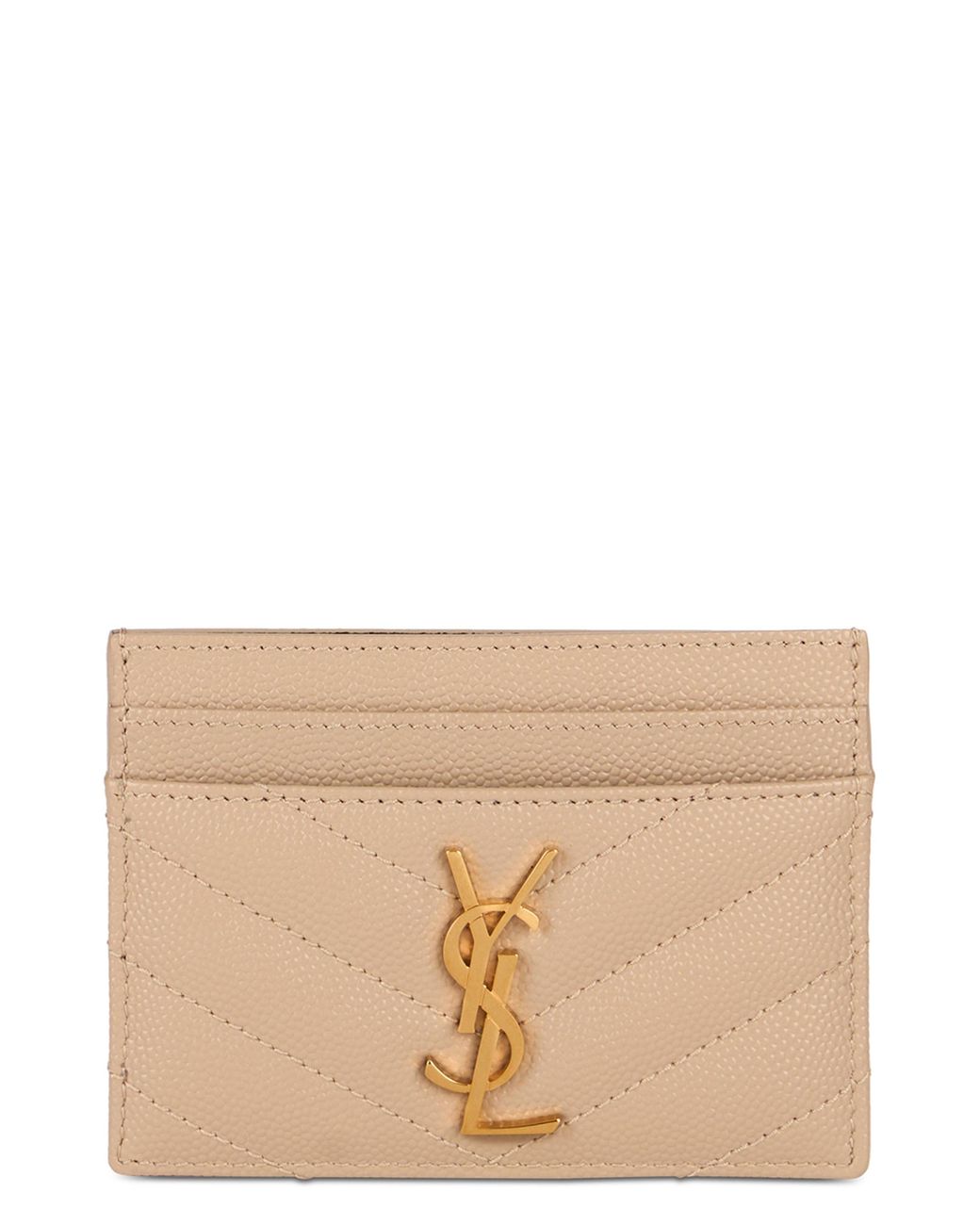 Saint Laurent Natural Card Holder Matelassé Leather Calf Skin Wallets & Purses
