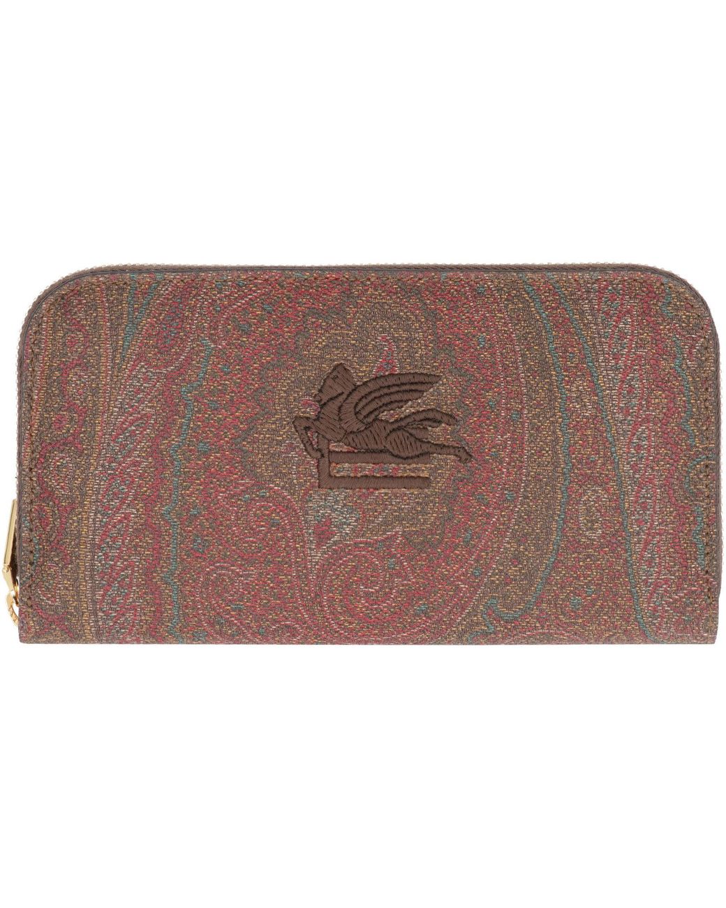Etro Brown Mini Coated Canvas Wallet With Paisley Motif