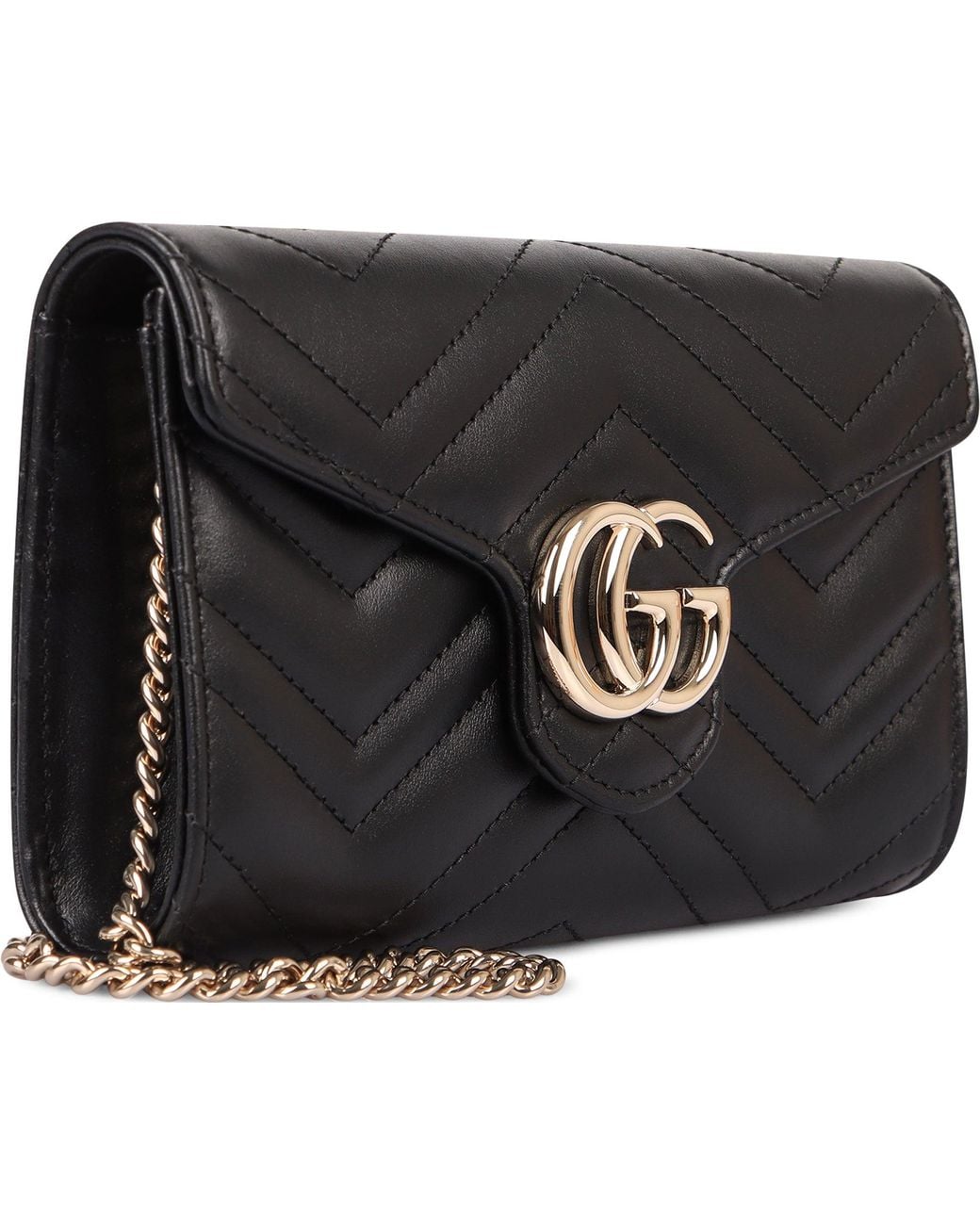 Gucci Gray Gg Marmont Leather Wallet On Chain