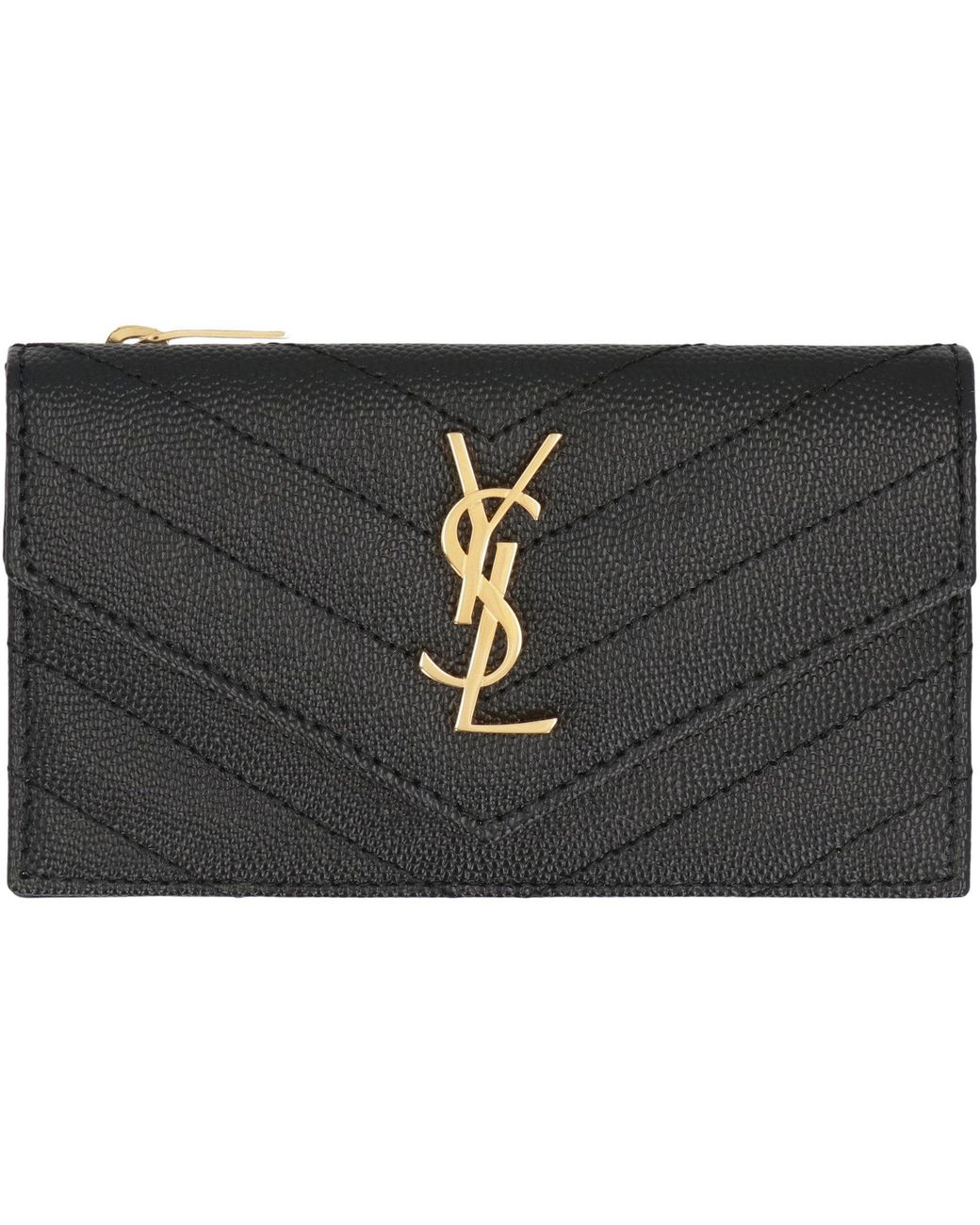 Saint Laurent Black Cassandre Leather Card Holder