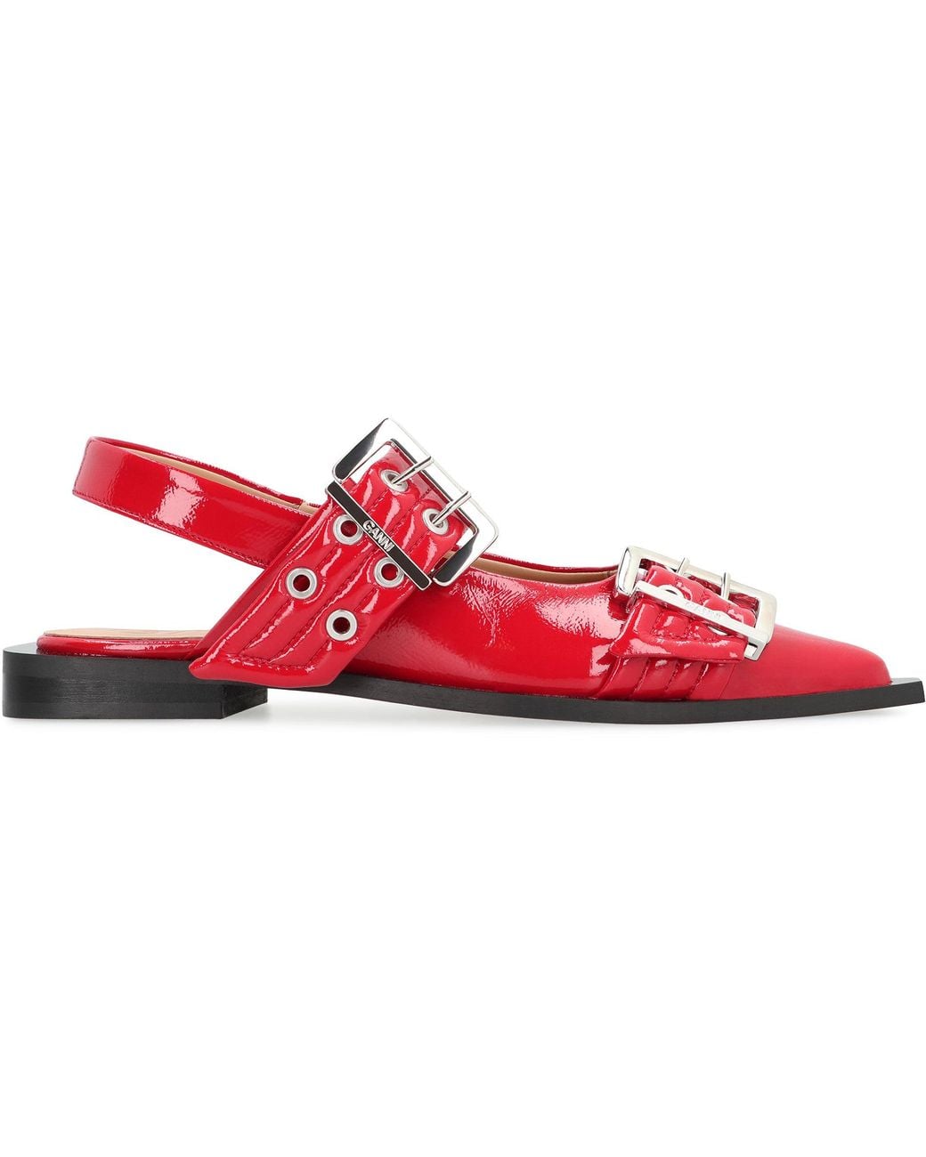 Ganni Red Feminine Buckle Faux Leather Slingback Pumps