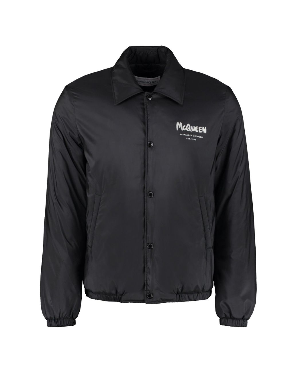 Alexander McQueen Synthetic Logo Print Padded Blouson in Black for Men Mens Jackets Alexander McQueen Jackets Save 9% 