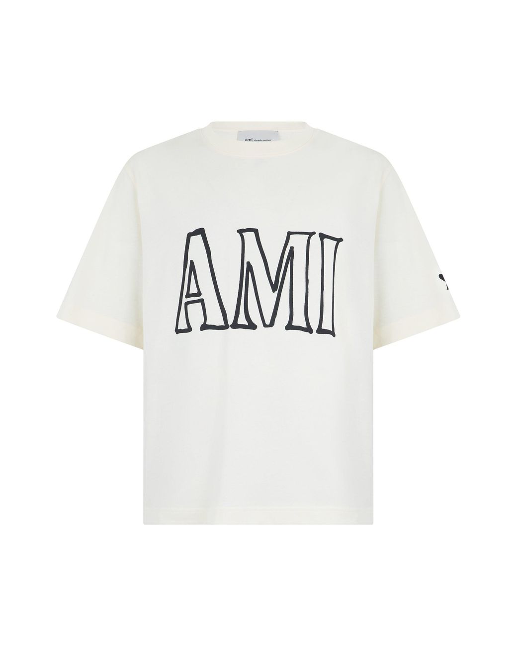 AMI White Cotton T-Shirt With Print for men