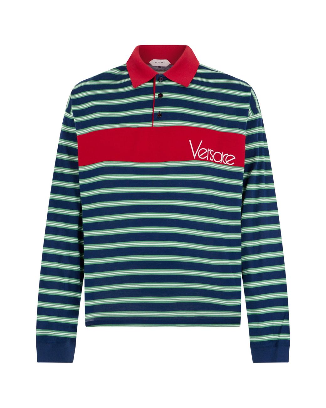 Versace Blue Long Sleeve Polo With Stripes for men