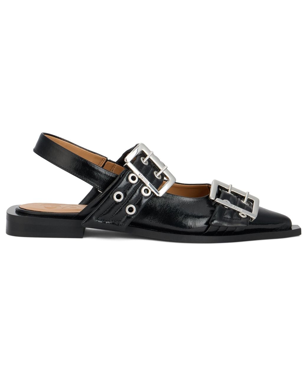 Ganni Black Ballet Flats With Buckle Polyester Ballerina Shoes