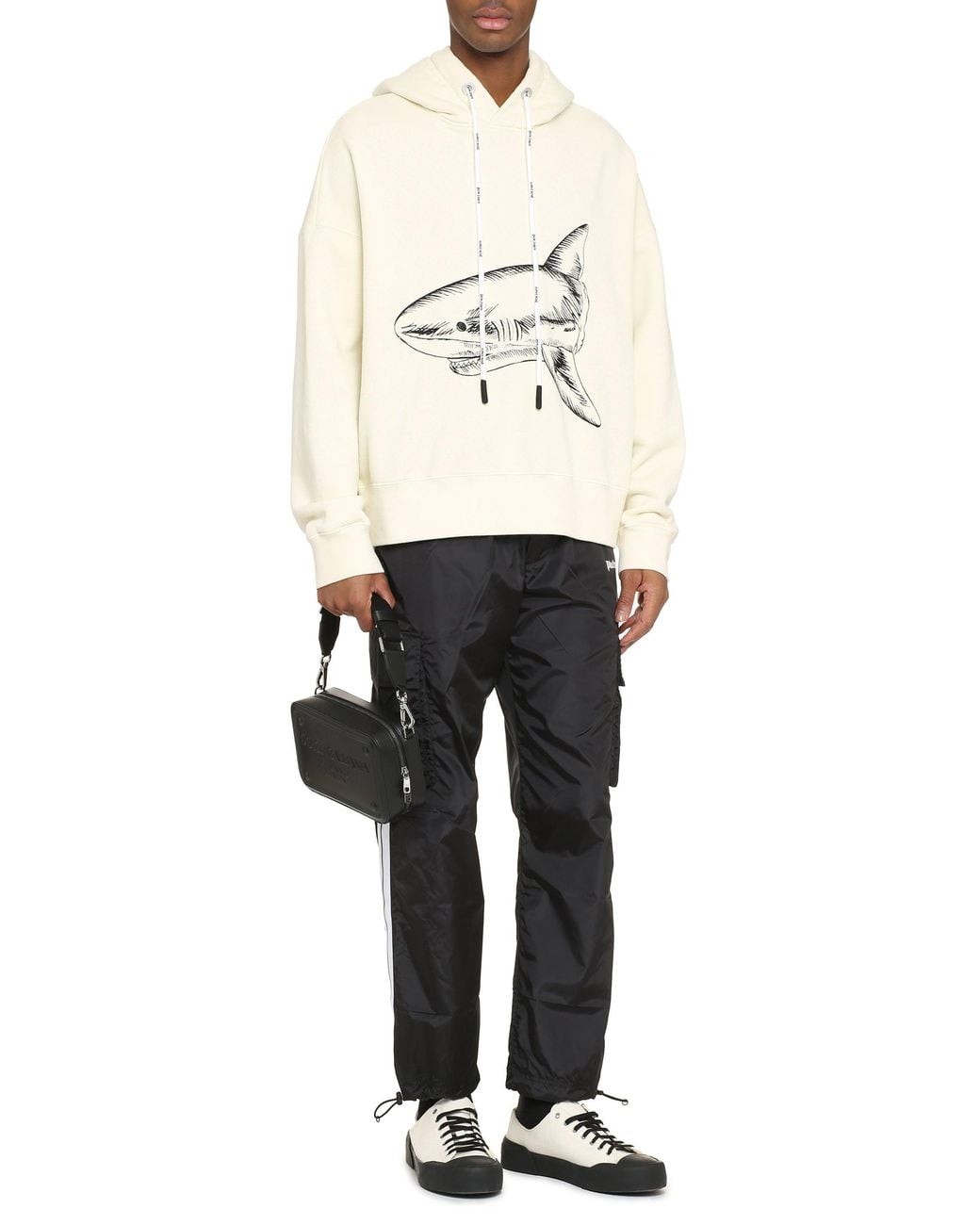 Palm Angels White Cotton Hoodie Main Cotton; Rib Jumpers for men